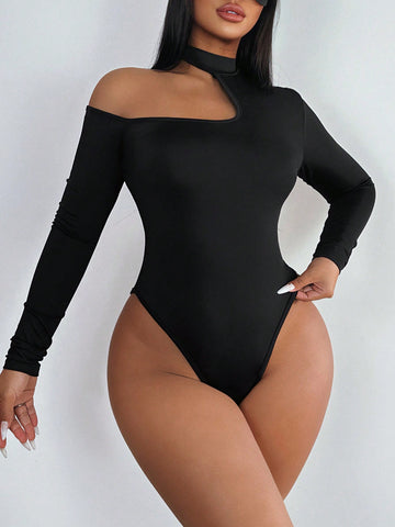 Women'S Irregular Neckline Slim Fit Bodysuit