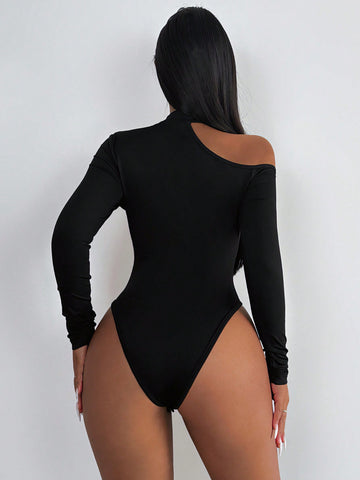 Women'S Irregular Neckline Slim Fit Bodysuit
