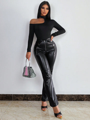 Women'S Irregular Neckline Slim Fit Bodysuit