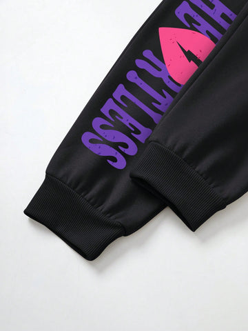 Women'S Love Heart & Letter Print Hoodie And Jogger Pants Set