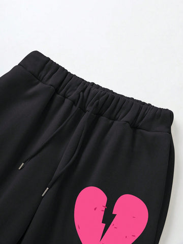 Women'S Love Heart & Letter Print Hoodie And Jogger Pants Set