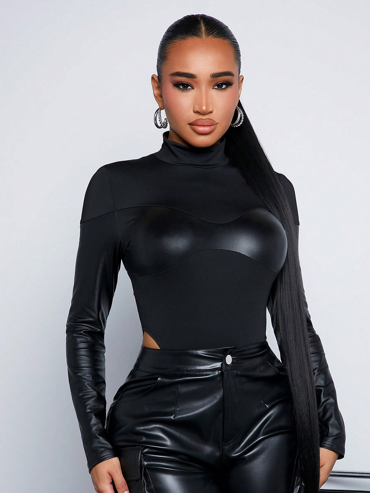 Women'S PU Splicing Street Style Cool Bodysuit