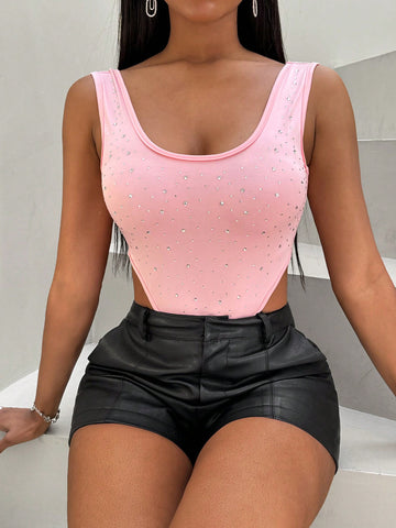Women'S Rhinestone Embellished High Cut Bodysuit