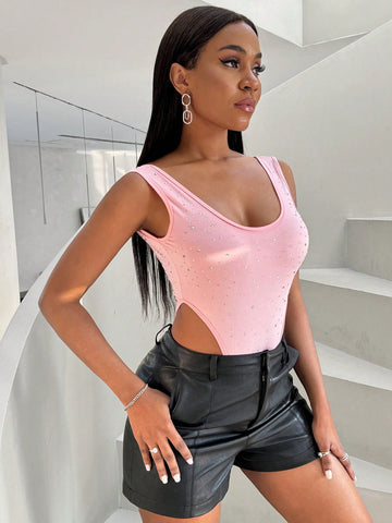 Women'S Rhinestone Embellished High Cut Bodysuit