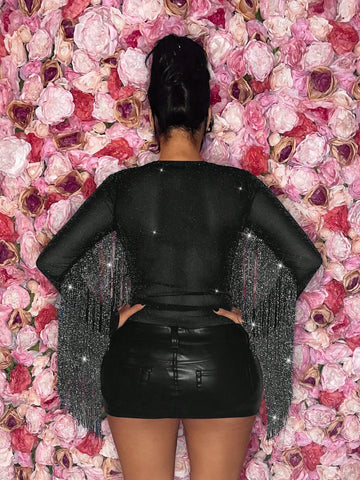 Women'S Sexy Mesh Sheer Fringe Bodysuit
