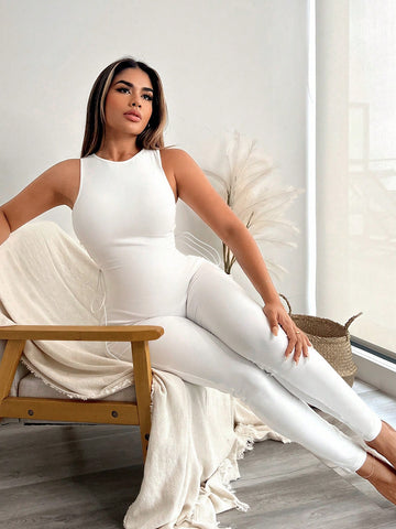 Women'S Sleeveless Tight Jumpsuit With Drawstring