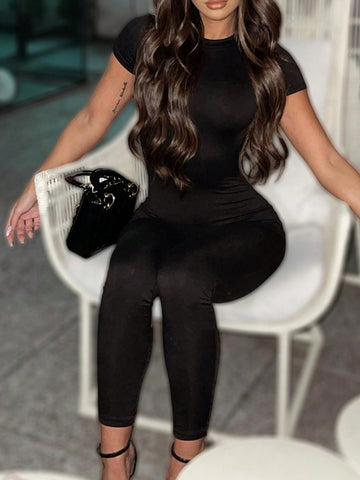 Women'S Solid Color Backless Bodycon Jumpsuit
