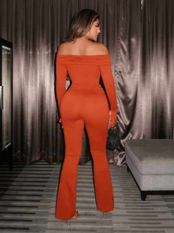 Women'S Solid Color Off Shoulder Jumpsuit New Years Women Outfit Birthday Outfit Sexy Outfits Club
