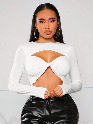 Women'S Twist Knot Cutout Bodysuit With Chest Coverage