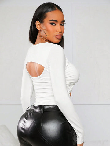 Women'S Twist Knot Cutout Bodysuit With Chest Coverage
