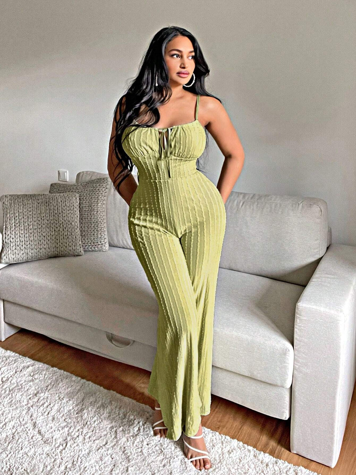 Women Fashionable Sexy Texture Cami Wide-Leg Jumpsuit