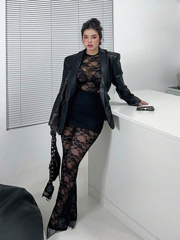 Women Lace Sexy Tight-Fitting Two-Piece Set Suitable For Club And Outdoor Dating