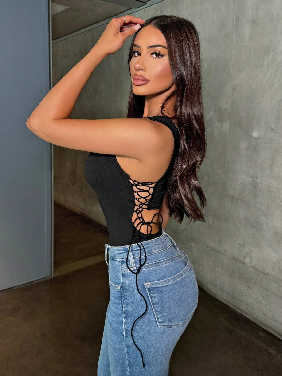 Women Solid Color Backless Hollow Out Jumpsuit With Shoulder Straps