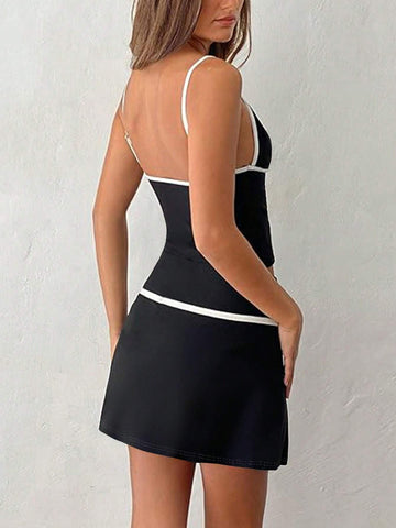 Women Summer Butterfly Knot Decorated Cami Top And Skirt Casual Two Piece Set