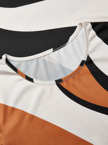 Women Summer Casual Color Block Short Sleeve Slim Fit Long Party Dress