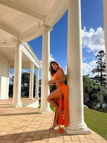 Women Summer Holiday Set, Two-Piece Set With A Large Swing Split Skirt