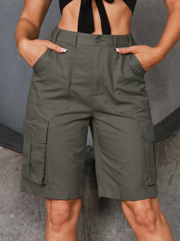 SXY Women Summer Loose Flap Pocket Cargo Shorts