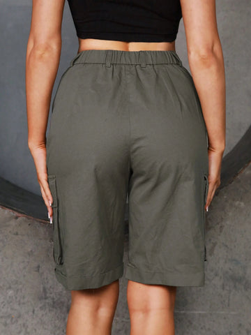 SXY Women Summer Loose Flap Pocket Cargo Shorts