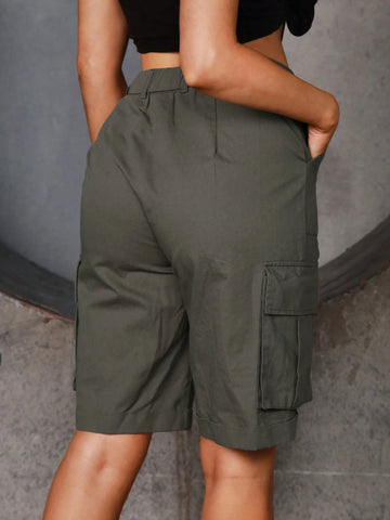SXY Women Summer Loose Flap Pocket Cargo Shorts