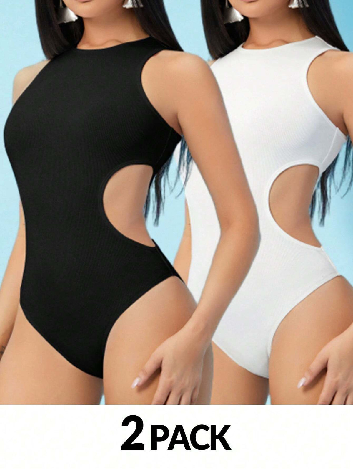 Women Summer Solid Color Round Neck Hollow Out Waist Casual Jumpsuit