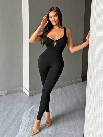 Women Summer Sweetheart Neck Hollow Out Backless Bodysuit Jumpsuit