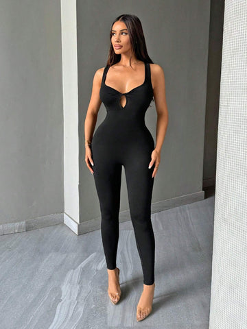 Women Summer Sweetheart Neck Hollow Out Backless Bodysuit Jumpsuit