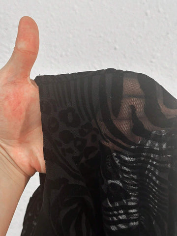 Women Summer Zebra Print Mesh Waist Hollow Out Halter Neck Tie Jumpsuit