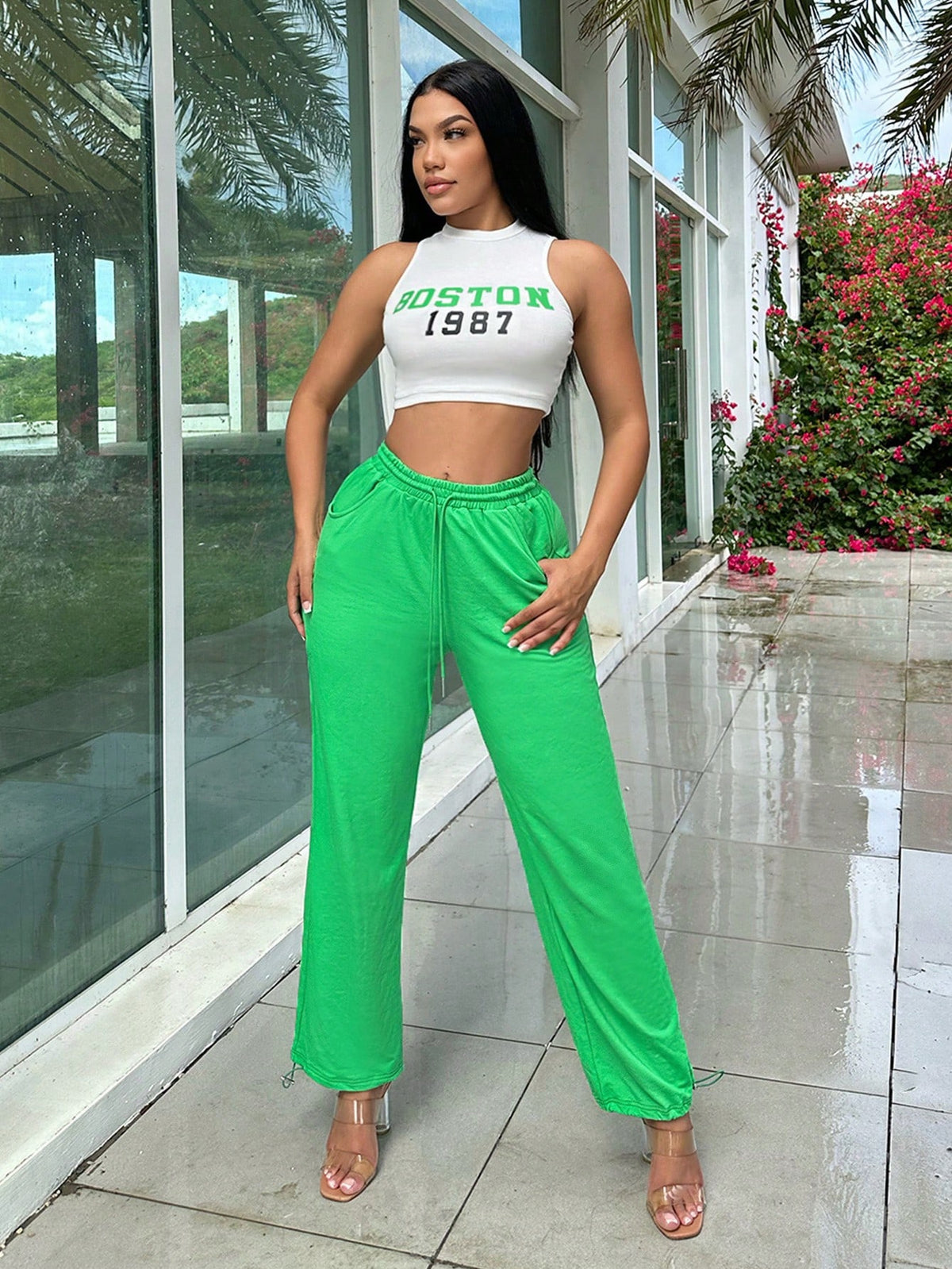 Women Two Piece Sets Summer Sets Green Top Saint Patrick Day