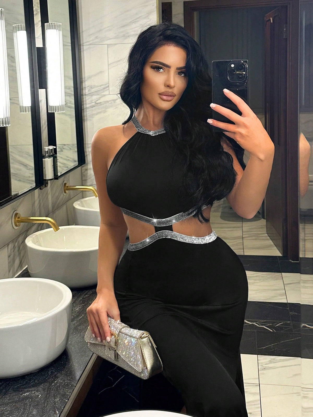 SXY Women Valentine's Day Long Dress With Beaded Halter Neckline