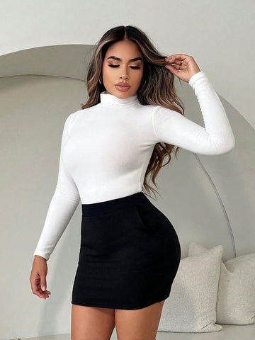 Women's Autumn And Winter Plush High Neck Bodysuit T-shirt