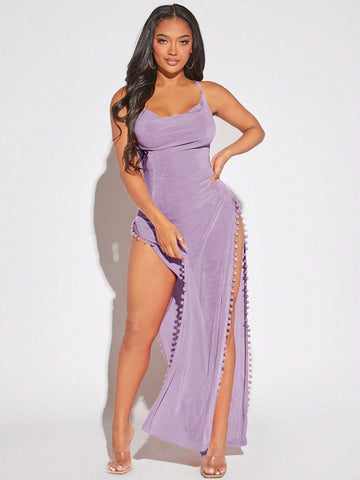 Women's Back Cross Straps Side Split Long Vacation Slip Dress