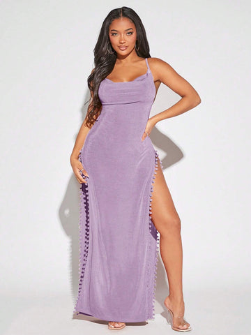 Women's Back Cross Straps Side Split Long Vacation Slip Dress