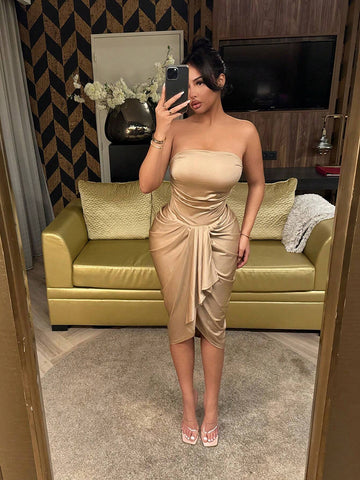 Women's Bandeau Pleated Sexy Dress For Summer