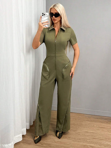 Women's Casual Jumpsuit With Pockets, For Fall & Winter