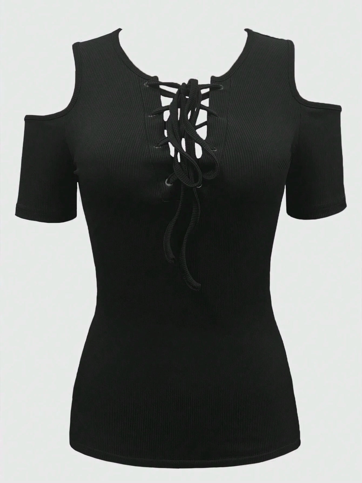 Women's Cold Shoulder Strap Cross Detail Top