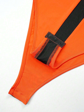 Women's Color Block Halter Neck Backless Summer Bodysuit