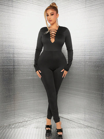Women's Deep V Cross Strap Bodysuit Jumpsuit