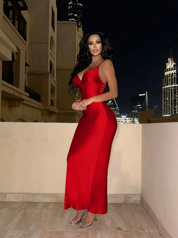 Women's Fashion Solid Color Spaghetti Strap Maxi Dress