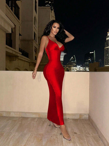 Women's Fashion Solid Color Spaghetti Strap Maxi Dress