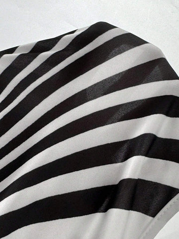 Women's Fashionable Black & White Striped Backless Halter Bodysuit, Summer