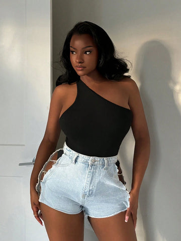 Women's Fashionable Halter Neck Cut-Out Backless Bodycon Bodysuit