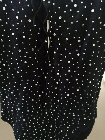 Women's Fashionable Long Sleeve Off Shoulder Rhinestone Mesh Bodysuit