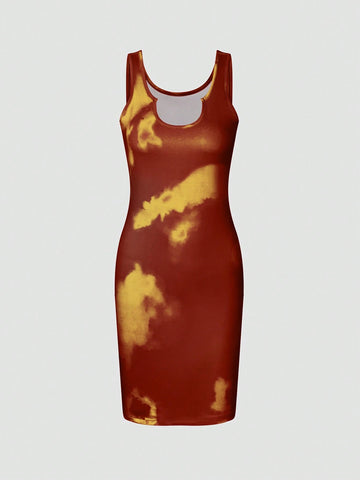Women's Fashionable Summer Holiday House Shaped Tie-Dyed Tank Dress