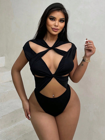 Women's Hollow Out Twist Knotted Bodysuit