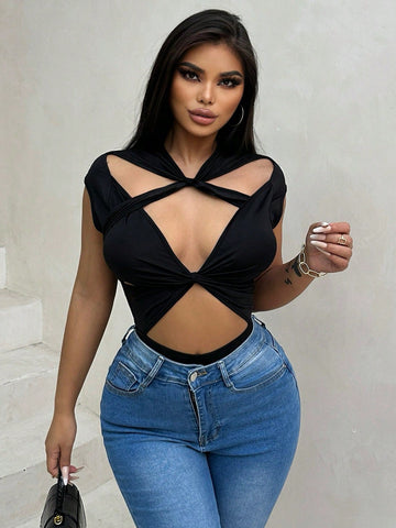 Women's Hollow Out Twist Knotted Bodysuit