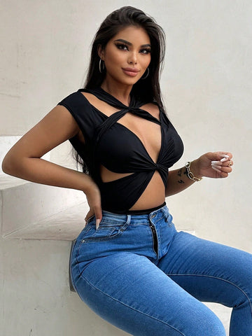 Women's Hollow Out Twist Knotted Bodysuit