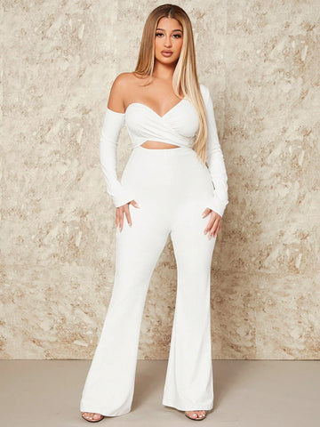 Women's Irregular Collar Pleated Cut Out Jumpsuit