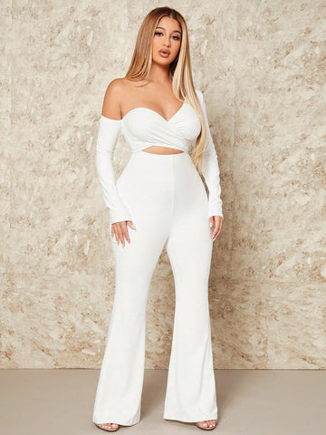 Women's Irregular Collar Pleated Cut Out Jumpsuit