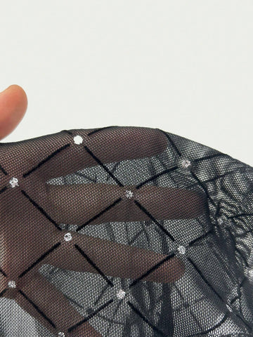 Women's Jumpsuit With Rhinestone Decoration Tighten Mesh Splice