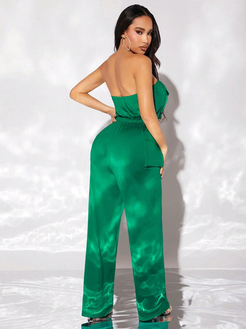 Women's Jumpsuit With Three-Dimensional Cargo Inspired Design, Waist Tie And Pockets